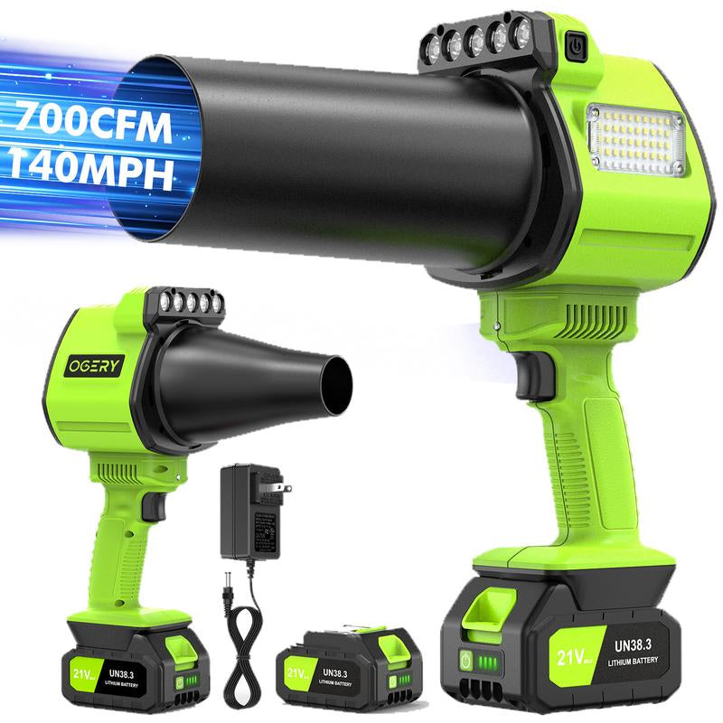 OGERY Strongest Leaf Blower Cordless with Lights, 21V Powerful Electric Leaf Blowers with 2 X 3.0Ah Batteries & Charger, 700CFM 140MPH 900G Wind Pressure Lightweight Handheld Blower for Lawn Care Yard Garden