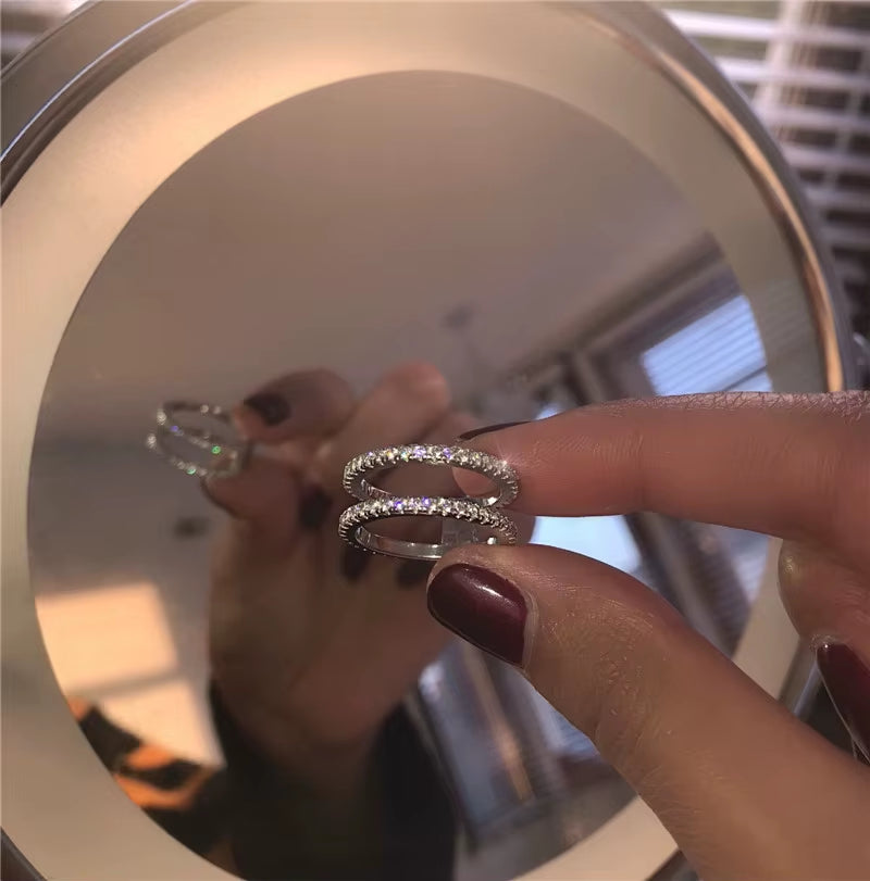 Delicate Thin Microscope Finger Dainty Rings for Women Female Promise Engagement Women Ring 925 Silver Simulated Diamond Jewelry