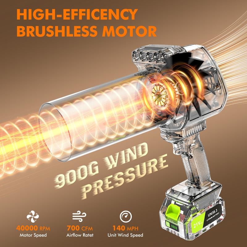 OGERY Strongest Leaf Blower Cordless with Lights, 21V Powerful Electric Leaf Blowers with 2 X 3.0Ah Batteries & Charger, 700CFM 140MPH 900G Wind Pressure Lightweight Handheld Blower for Lawn Care Yard Garden
