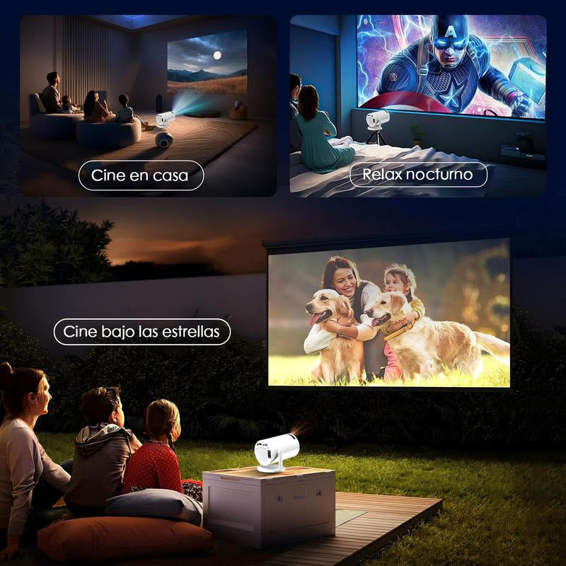 XBJ Mini Portable Projector with Wifi and BT5, 4K Support.Auto Keystone Adjustment, Pneumatic Mouse Remotecontrol for Outdoor/Bedroom Audio Watch